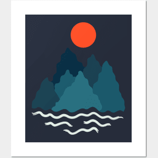 Minimalist Abstract Nature Art #46 Gentle and Chilly Mountains with Soft Waves Posters and Art